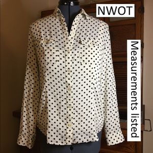 Ann Taylor loft, sz M, navy polkadots on ivory